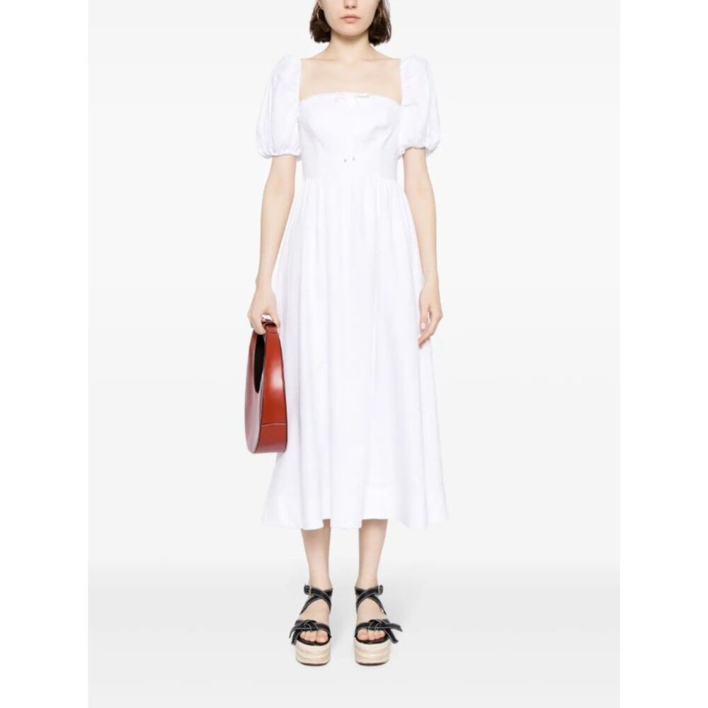 Reformation Women's White Marella Linen Puff Sleeve Midi Dress Size 6